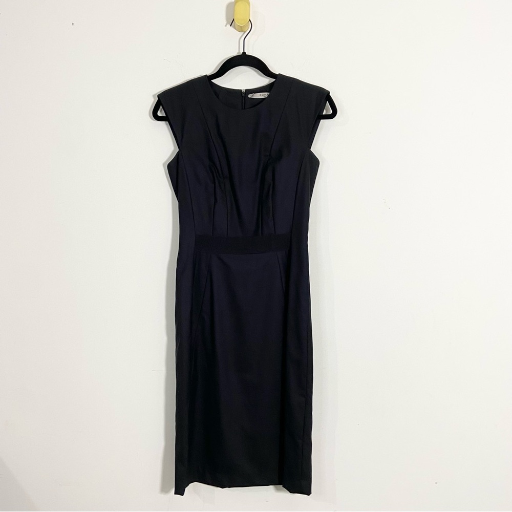 Ports 1961 Black Sleeveless Crewneck Sheath Midi Dress